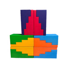Bloques de madera de arcoíris para niños, juguetes educativos creativos de madera, bloques geométricos de colores, estilo nórdico, Jenga Montessori 2024 - compra barato