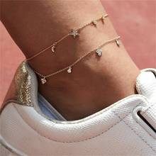 Fashion Pentagram Moon Crystal Anklets  For Women Geometric Gold Color Anklet Set Simple Sandals Foot Jewelry 2024 - buy cheap