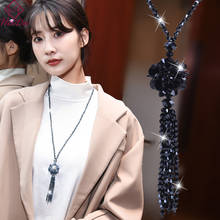 Collares largos con borla de bola de cristal elegante coreano, collar con cuentas de cristal, cadena para suéter, joyería para el cuello, otoño e invierno, novedad de 2020 2024 - compra barato