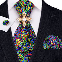 Broches de Moda Verde para hombre, estampada corbata de seda, conjunto de Hanky de 8,5 cm, corbatas de diseñador de moda para hombre, regalo para fiesta 2024 - compra barato