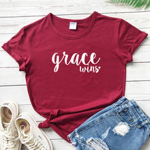 Camiseta grace wins 100% algodão, camiseta feminina com estampas inspiradoras, igreja cristã, casual verão 2024 - compre barato