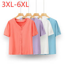 New 2021 Ladies Summer Plus Size Tops For Women Large Blouse Short Sleeve Loose Casual Orange Blue V-neck Shirt 3XL 4XL 5XL 6XL 2024 - buy cheap