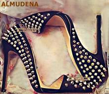 ALMUDENA Gold Rivets High Heel Shoes 12cm 10cm 8cm High Heel Pointed Toe Banquet Shoes Full Spikes Wedding Heels Size45 Dropship 2024 - buy cheap