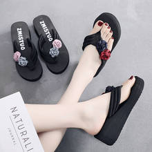 Summer Ladies New Slippers Handmade Camellia Flip-Flops Comfortable High Heel Casual Beach Wedge Shoes Sandals 2024 - buy cheap