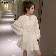Vestido de manga longa feminino sólido projetado gola solta vestidos plissados das mulheres fino streetwear estilo coreano moda simples novo 2024 - compre barato