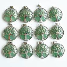 Wholesale 12pcs/lot fashion natural green aventurine alloy tree of life Pendants for jewelry accessories marking free shipping 2024 - buy cheap
