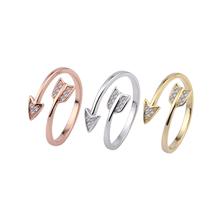 Anel de dedo de aço inoxidável, anel da moda com flecha aberta de cristal para mulheres, ajustável de aço inoxidável para noivado, joia de festa 2024 - compre barato