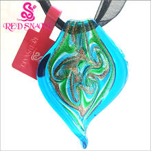 Collar con colgante de cristal de Murano con patrón abstracto de hojas de colores verdes y azul serpiente roja 2024 - compra barato