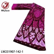 Latest African Sequins Lace Fabric Embroidery French Mesh Sequins Lace Fabric Nigerian Tulle Lace for Party LW231907-142 2024 - buy cheap