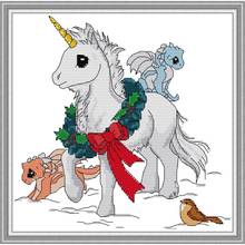 Joy Sunday Unicorn Cross Stitch Pattern Printed Canvas Embroidery Kits Fabric Counted DMC Needlework Embroidery Art Home Decor 2024 - buy cheap