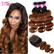 Tinashe cabelo 1b 30 pacotes ombre com fechamento remy tecer cabelo humano brasileiro 3 pacotes colorido onda do corpo pacotes com fechamento 2024 - compre barato