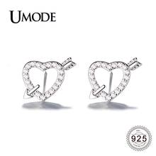 UMODE-pendientes de plata de ley 925 con forma de corazón y flecha, joyería de circonia cúbica, con cierre de tuerca, para mujeres 2024 - compra barato