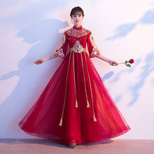 Традиционное китайское стильное свадебное платье невесты с вышивкой, свадебное платье чонсам, приталенное вечернее платье Qipao Vestidos 2024 - купить недорого