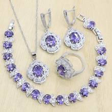 Bride Wedding 925 Silver Jewelry Sets for Women Purple Cubic Zirconia Earrings/Pendant/Necklace/Ring/Bracelet Christmas Gift 2024 - buy cheap