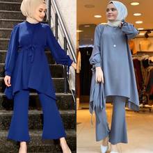 Muslim Women Long Tops Islamic Sets Blue Grey Muslim Pants Abayas Dubai 2020 Turkey Outfit Ramadan Prayer Clothes 2 Piece Set 2024 - buy cheap