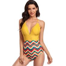 2021 New Sexy Zipper Print Swimsuit Women's One-piece Swimsuit Belly-up V-neck One-piece Swimwear Summer Beachwear 2XL 2024 - buy cheap