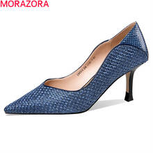 MORAZORA 2021 Summer Ladies High Heels Shoes Women Pumps Genuine Leather Fashion Shallow Party Wedding Shoes Gray Blue 2024 - buy cheap