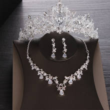 Luxury Heart Crystal Bridal Jewelry Sets Wedding Crown Tiaras Earring Necklace Set African Beads Jewelry Set Zirconia Accesorios 2024 - купить недорого