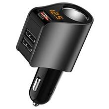 Adaptador de extensión de cargador de coche, divisor de enchufe con 3 USB y medidor de voltaje, encendedor de cigarrillos, nuevo 2024 - compra barato