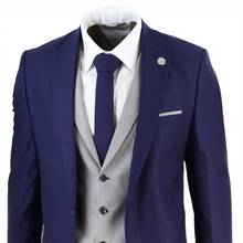 Azul escuro dos homens terno 3 peças jaqueta colete calças dois botão formal wear noivo melhor homem terno smoking casamento wear 2024 - compre barato