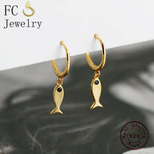 FC Jewelry 925 Sterling Silver Small Gold Color Sea Fish Black Zirconia Eye Hoop Earring For Women Ear Piercing Pendientes 2020 2024 - buy cheap
