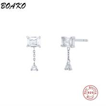 BOAKO-pendientes de plata de ley 925 con circonita rectangular, pendientes con colgante de cadena triangular de cristal, joyería de boda para mujer 2024 - compra barato