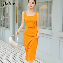 Jielur Square Collar Orange Black Dress Female Chic Elegant Package Hip Dress Skinny Sexy Temperament Lady Camisole Dresses New 2024 - buy cheap