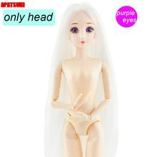 1:6 acessórios para bonecas cabeça de olho roxo para bonecas 1/6 bjd cabeça de boneca com cabelo longo liso e branco peruca para bonecas de 11.5 "casa de boneca brinquedos diy 2024 - compre barato