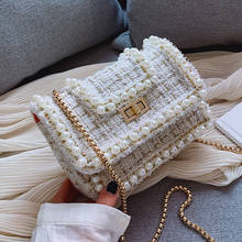 Bolso de mano de diseño para mujer, bolsa de lana de felpa de calidad, con cadena de perlas, Cuadrado Simple, 2020 2024 - compra barato