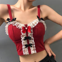 French Retro Style Wine Red Sexy Camisole Women Lace Stitching Bowknot Slim Short Tops with Chest Pads Fashion Tank Top y979 2024 - buy cheap