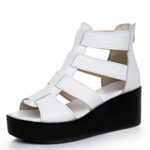 Sandalias de piel auténtica para mujer, calzado elegante y cómodo con cuña, sandalias romanas de plataforma, zapatos de verano, novedad de 2021 2024 - compra barato