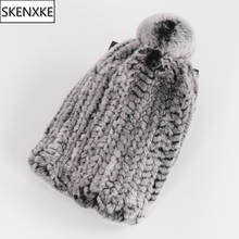 Winter Women Hand Knitted Real Rex Rabbit Fur Hat 100% Natural Hight Quality Rex Rabbit Fur Cap Lady Warm Real Fur Skullies Hats 2024 - buy cheap