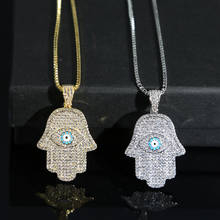 Turkish Evil Eye Hamsa Hand of Fatima Pendant Necklace Iced Out Shiny Cz Pendant & Chain Hip Hop Women Men Jewelry High Quality 2024 - buy cheap