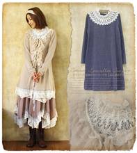 Vintage Retro Cute Embroidered Lace Ruffle Linen Knitted Cotton Turtleneck Sweater Dress Women Long Sleeve Winter Under Dress 2024 - buy cheap