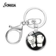 Amor boxe série vidro gem keyring branco luvas de boxe lagosta fecho pingente esportes tema chaveiro do carro unisex jóias 2024 - compre barato