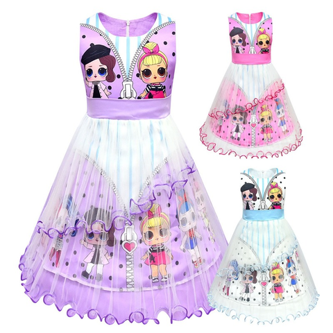 Новинка, модное летнее платье Lol Surprise Doll для девочек с героями мультфильмов, платье принцессы, Сетчатое детское платье, праздничное платье 2022 - купить недорого