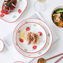 Japanses Fresh Strawberry Ceramic Dinner Plate Kawaii Underglazed Porcelain Tableware Steak Dessert Dish Tray Girls Salad Plate 2024 - buy cheap