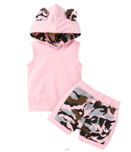 Kawgeett-conjunto de roupas de verão para bebês, meninas, 2 peças, rosa, camuflagem, estampa, com capuz, blusas + shorts, conjunto bonito 2024 - compre barato