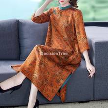 2021 vestido chinês tradicional mulher cheongsam floral impressão vestido feminino cetim de seda elegante qipao vestidos do vintage para o sexo feminino 2024 - compre barato