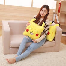 Pokémon Pikachu Plush Toy Pillow Blanket Hand Warmer Three-in-One Kawaii Yellow Elf Square Plush Stuffed Pillow Children's Gift 2024 - buy cheap