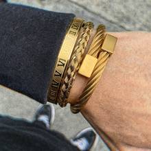 Luxury 3pcs/Set Stainless Steel Bracelet Hip Hop Men Jewelry Roman Number Charm  Gold Color Jewelry For  Men Pulseira Bileklik 2024 - buy cheap