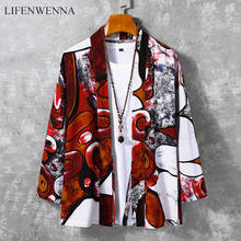 LIFENWENNA Autumn New Fashion Men's Kimono Shirt Japanese Kimono Cardigan Patterns Open Stitch Special Print Harajuku Shirts 5XL 2024 - buy cheap