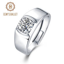 Gem's é anel de noivado com diamante de moissanite 6.5mm e cor d, joia ajustável, prata esterlina 925 clássica, para homens 2024 - compre barato