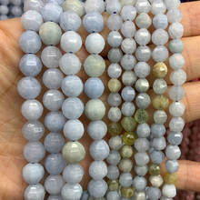 6-8mm Natural Aquamarines Stone Beads 15'' Blue Round Faceted DIY Loose Beads For Jewelry Making Beads Women Bracelet Necklace 2024 - buy cheap