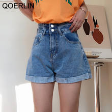 QOERLIN 5XL Big Size Retro Sexy High Waist Frayed Denim Shorts Summer Streetwear Fashion Rolled Double Buttons Zipper Fly Jeans 2024 - buy cheap