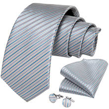 DiBanGu Men Tie Silver Blue Striped Design Silk Wedding Tie For Men Hanky Cufflink Tie Set Fashion Bussiness Party Dropshipping 2024 - buy cheap