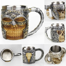 Viking Skull Mug Double Wall Stainless Steel Material Gothic Coffee Beer Tankard Skeleton Knight Mugs Halloween Friend Gift 2024 - buy cheap