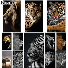 Картина на холсте с изображением тигра для гостиной, плакат со львом по индивидуальному заказу, черно-белая картина маслом, настенное художественное скандинавский HD изображение с животными 2024 - купить недорого
