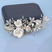 1PC Gold Hair Accessories Elegant Crystal Rhinestone Wedding Bride Hair Comb White Flower Leaves Women Hair Jewelry 2024 - buy cheap