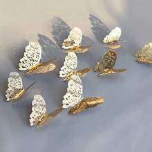 12 pçs/set oco borboleta 3d adesivo de parede para decoração do casamento sala estar janela decoração para casa ouro prata borboletas adesivos 2024 - compre barato